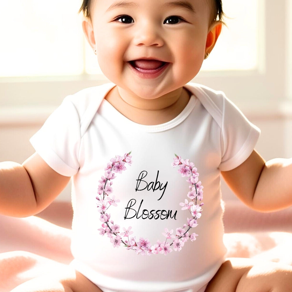 Personalised Pink Blossom Baby Outfit: Bib, Vest, Baby Grow