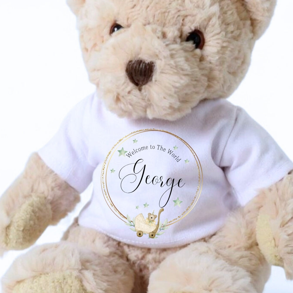 Personalised Welcome to the World Baby Gift Hamper - Teddy & Baby Vest